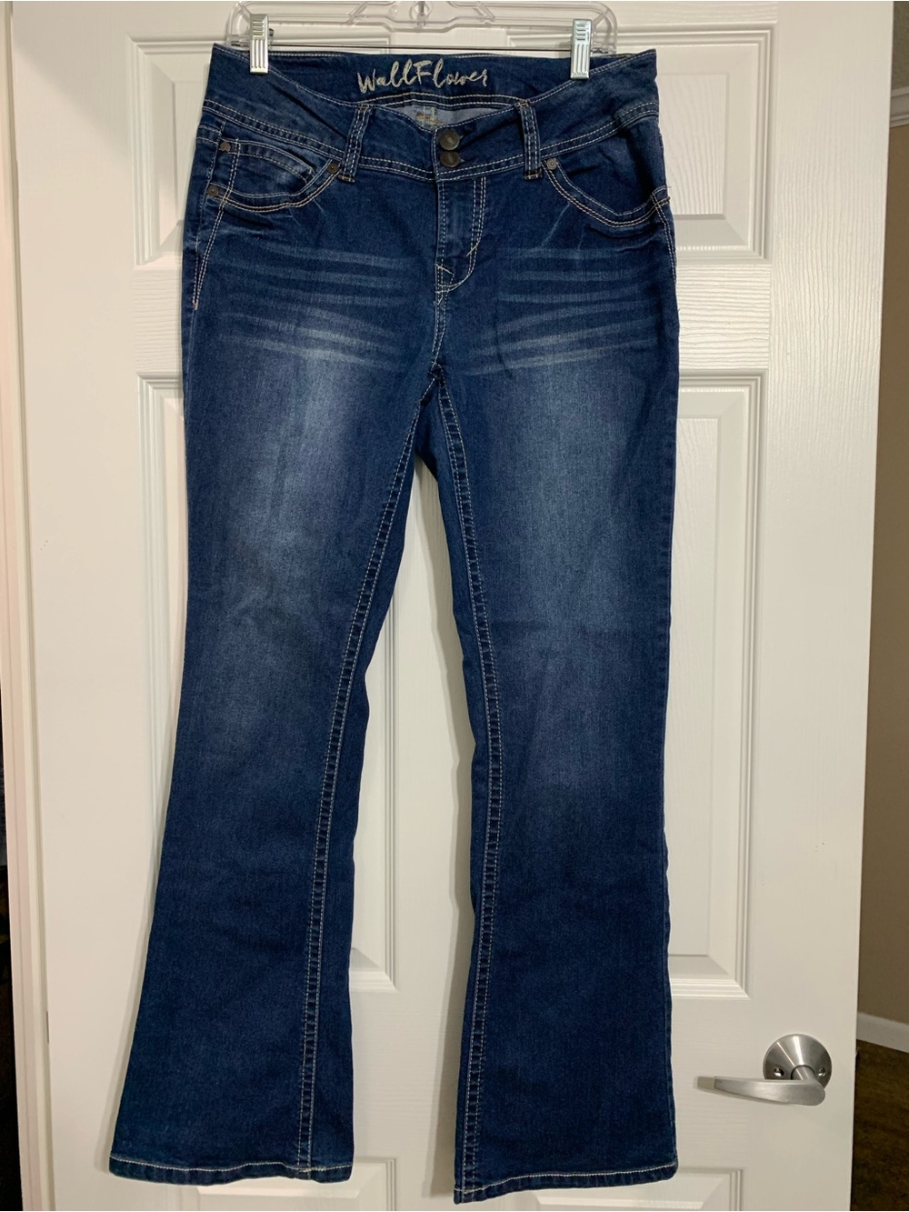 Wallflower Women's Indigo Bootcut Jeans with Faded Whiskering